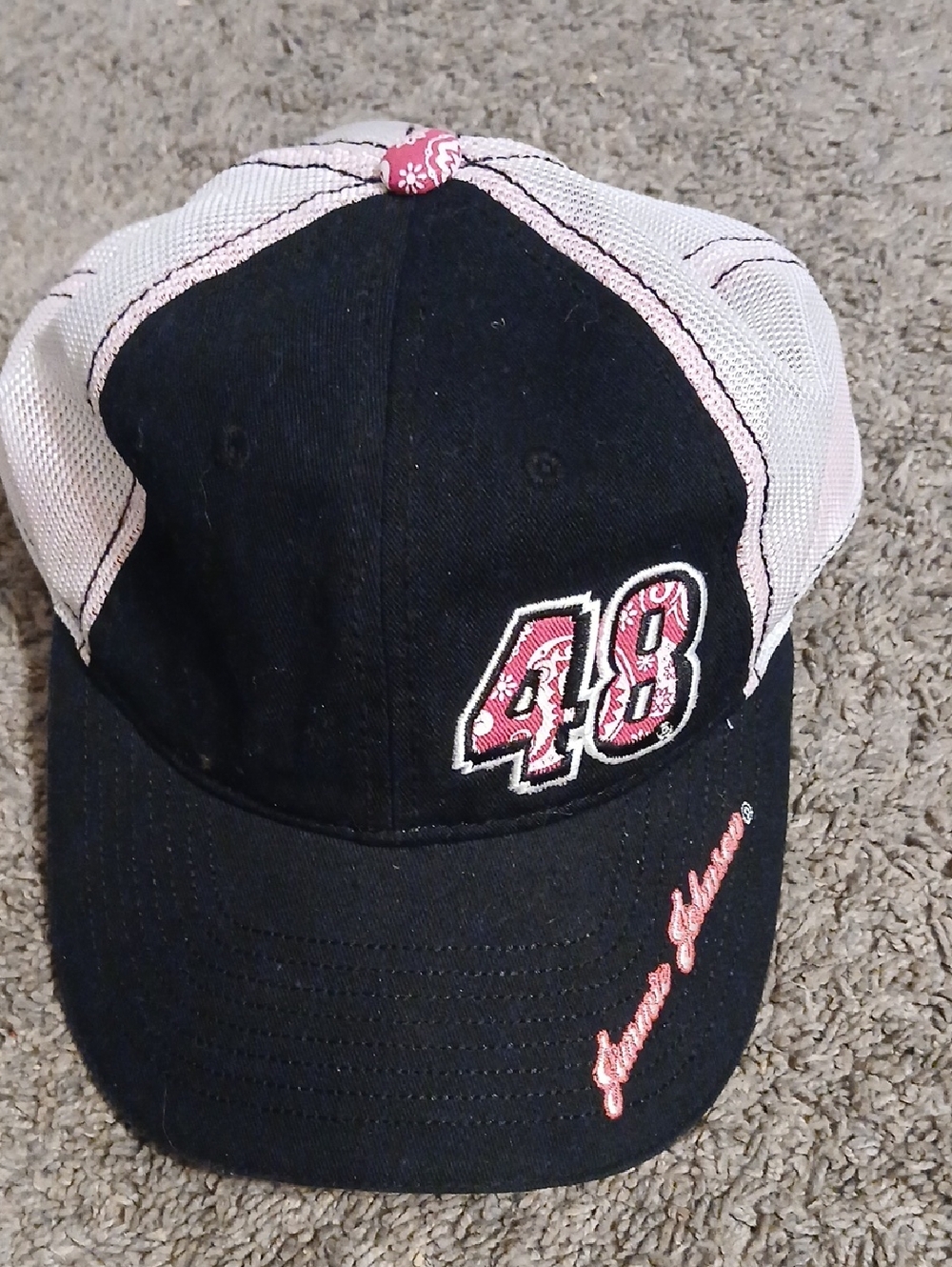 Jimmie Johnson Nascar Black and Pink Trucker Hat with '48' Patch